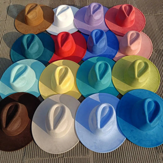 Suede fedora hat heart top 9.5cm brim feather accessories wide brim jazz hat men and women panama hat sombrero mujer gorras