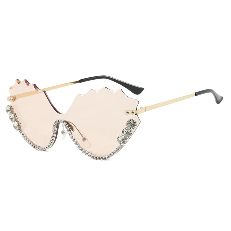 Luxury rhinestone Wave Rimless unisex Sunglasses Brand Designer Trendy Sunglasses Street Photography Party Female Eyewear UV400
