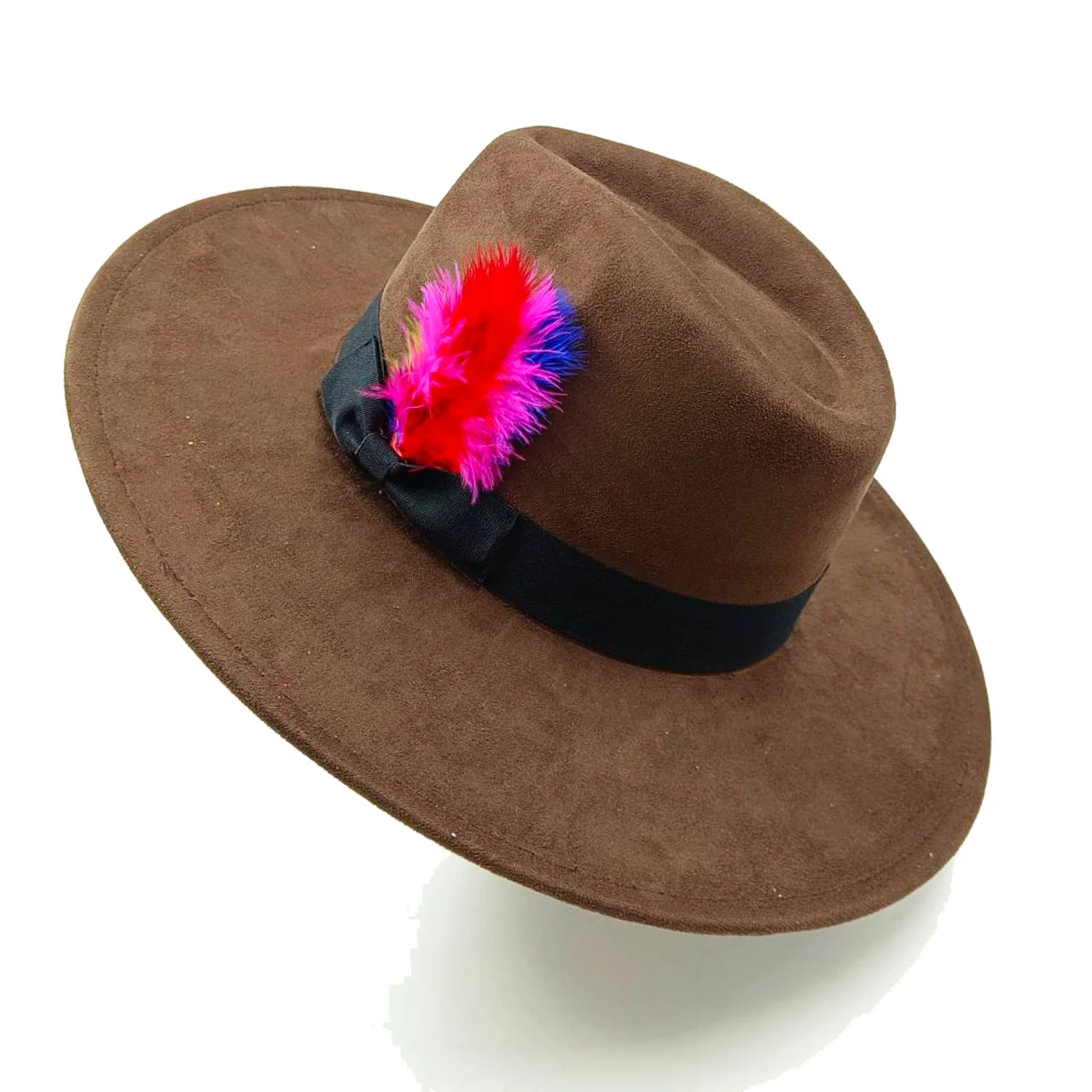 Suede fedora hat heart top 9.5cm brim feather accessories wide brim jazz hat men and women panama hat  sombrero mujer gorras