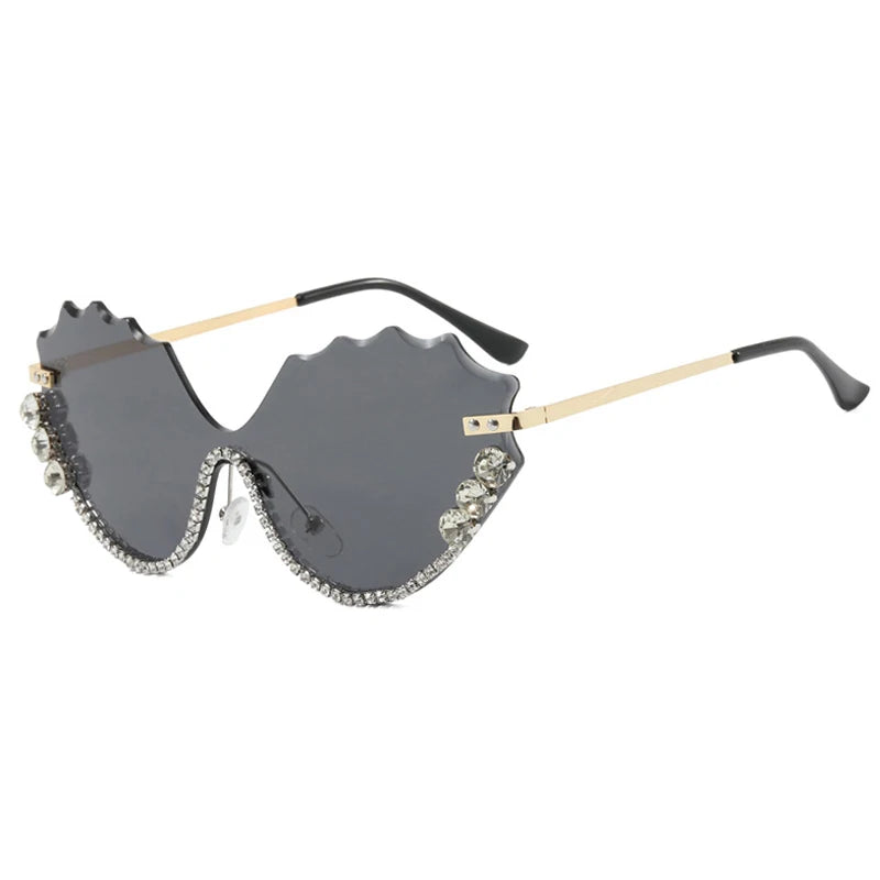 Luxury rhinestone Wave Rimless unisex Sunglasses Brand Designer Trendy Sunglasses Street Photography Party Female Eyewear UV400