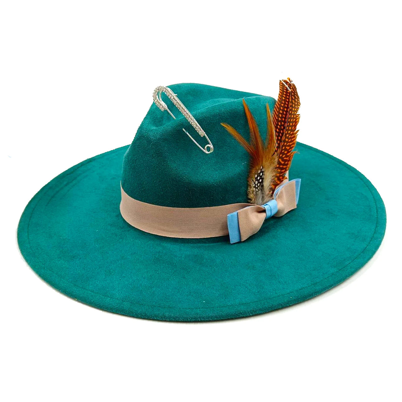 Suede fedora hat heart top 9.5cm brim feather accessories wide brim jazz hat men and women panama hat  sombrero mujer gorras