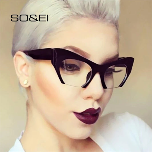 Semi-Rimless Cat Eye Women Glasses Frame Retro Clear Gradient Lens Eyewear Men Shades UV400