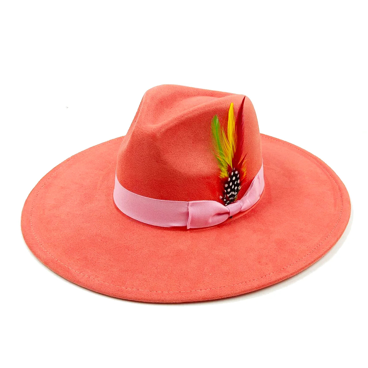 Suede fedora hat heart top 9.5cm brim feather accessories wide brim jazz hat men and women panama hat  sombrero mujer gorras